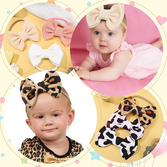 JATEBI 6 PCS Baby Girl Hair Bows Set Checkered Cow Print Bows Headbands for Girls Cowgirl Accessories Newborn Toddler Baby Outfits Cow