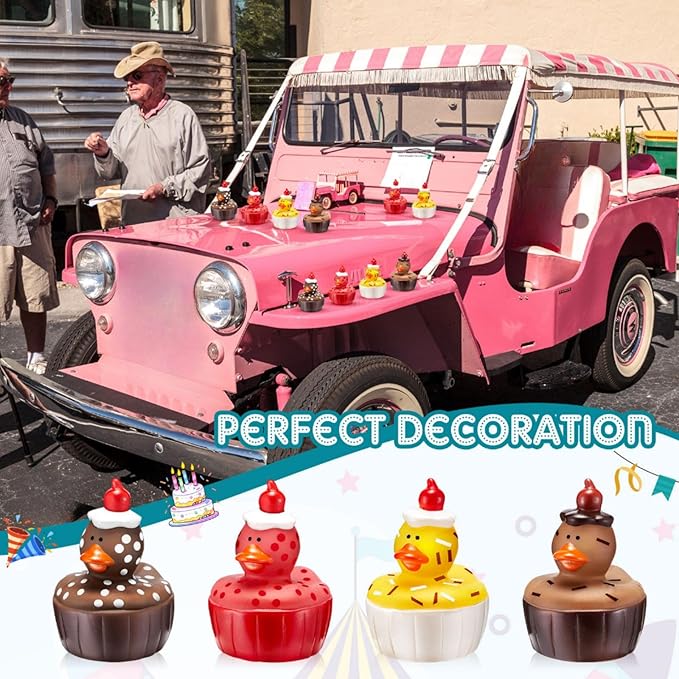 Deekin 48 Pcs Rubber Ducks 2" 4 Style Cute Ducks Bulk Small Assortment Duckies Pool Party Favors Decoration (Cupcake)