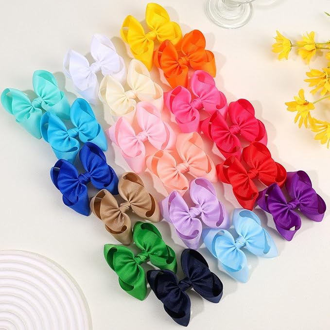 Oaoleer 20PCS 3 Inch Hair Bows for Girls Grosgrain Ribbon Toddler Hair Accessories with Alligator Clips for Toddlers Baby Girls Kids Teens in Pairs