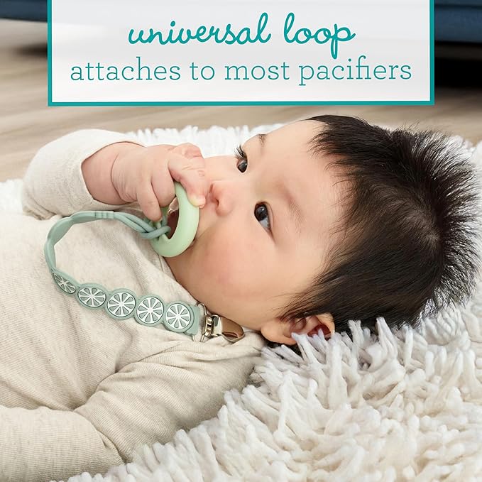 Infantino PaciGrip Silicone Pacifier Clip, Soft Single‑Molded Silicone Strap with Secure Metal Clasp, BPA-Free, Food-Grade, Fits Most Pacifiers, Lime Green Citrus, Ages 0-36 Months