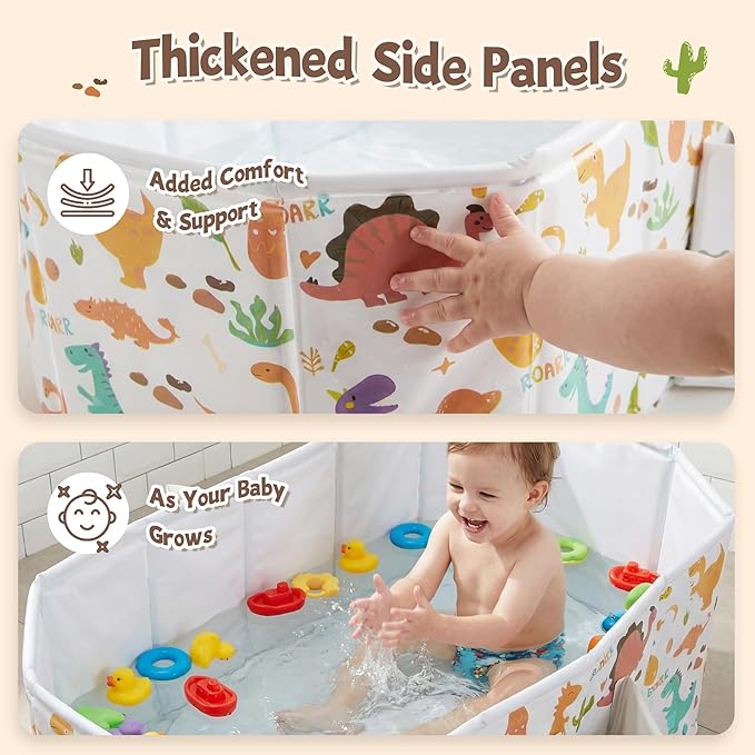 MORAIS Toddler Bathtub Collapsible & Portable, Foldable Baby Bath Tub for Shower & Travel, Dual Drain Plug with Thick Padded Bottom, Easy to Clean, Space-Saving Tub, 12 Months+
