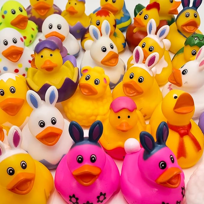 36pcs Easter Rubber Ducks Bulk, 2 Inch Assorted Easter Themed Duckies for Jeep Ducking, Bath Toys, Easter Egg Hunt, Basket Stuffers, Classroom Prizes, Party Favors Gifts for Kids