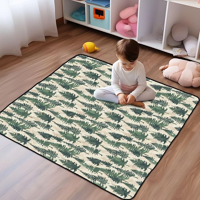 Baby Play Mat Pine Cypress Trees Green 50 x 50 Playpen Mat Baby Play Mats for Floor Play Gym Crawling Mat Non-Slip Cushioned Baby Playmat for Infants, Babies, Toddlers