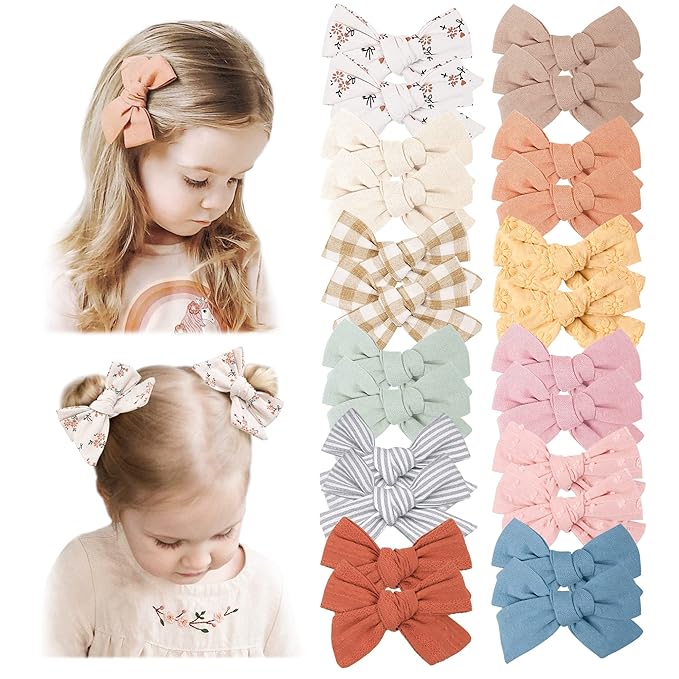 Niceye 24 PACK Baby Girl Hair Clips Set, Hair Bows Barrettes Handmade Accessories Alligator Clip for Babies Infant Toddlers Kids in Pairs
