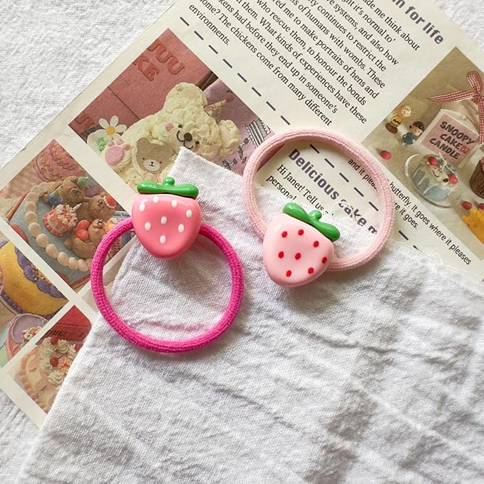 Strawberry Snap Clips Baby Girls Fruit Hair Bow Clips Strawberry Hair Ring Tie BBW24 (Set-E)