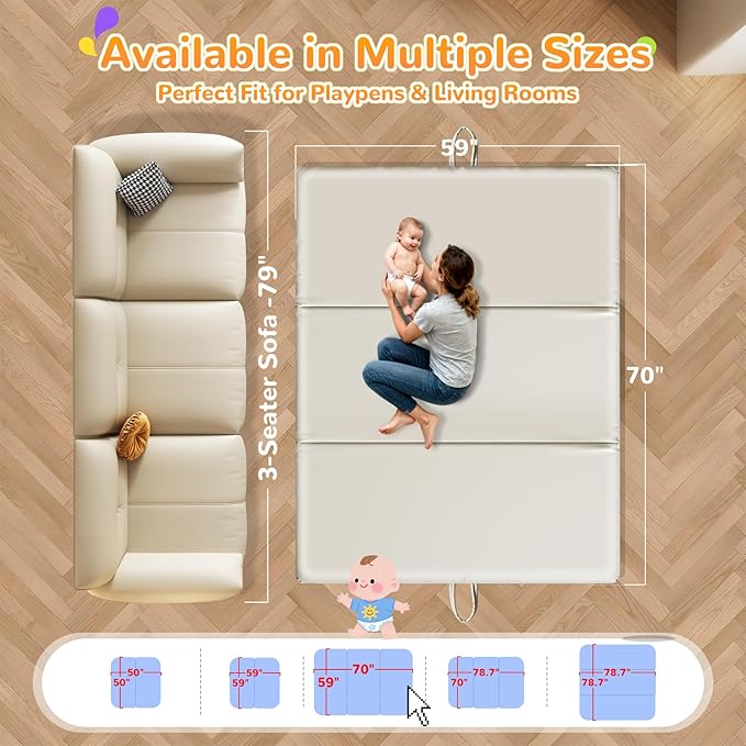Baby Play Mat for Floor– 1.2" Thick, Foldable, Waterproof, 79×70 Playpen Mat, Non-Toxic, Easy to Clean, Thickened Foam Cushioned, Perfect for Tummy Time & Crawling, Babies & Toddlers