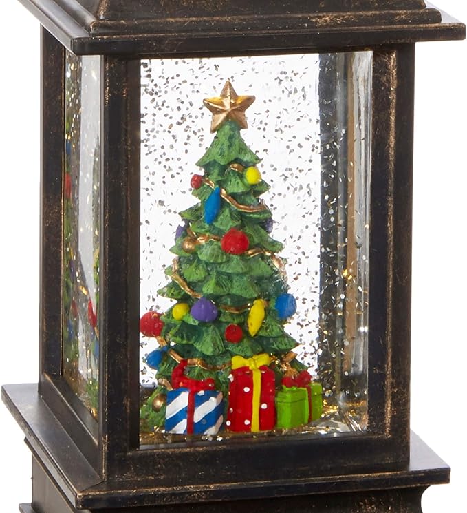 RAZ Imports 9.5" CHRISTMAS TREE LIGHTED WATER LANTERN,Bronze,4" x 9.5"