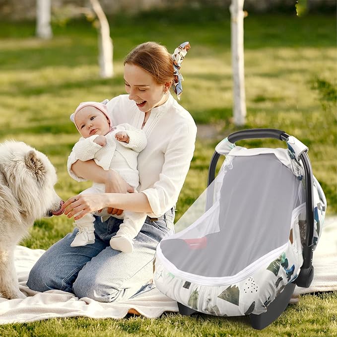 Baby Car Seat Cover, Adventure Mountains Carseat Canopy for Babies, Infant Carseat Cover, Summer Cozy Net Cover, Universal Fit, Breathable