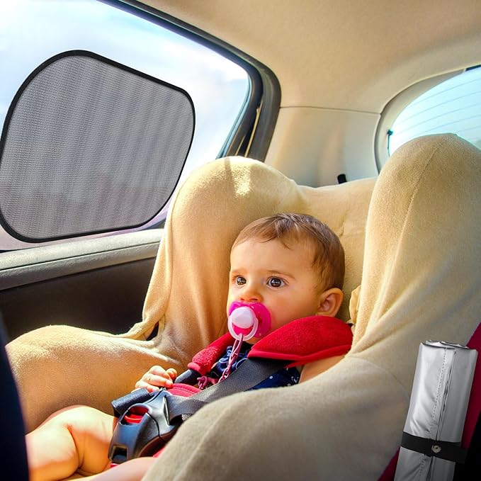 2 Pcs Baby Car Seat Sun Shade Cover Infant Car Seats Heat Protector with 2 Car Window Sun Shades UV Protection Toddler Car Seat Cover Keep Toddler Baby Seat at a Cool Temperature for Travel
