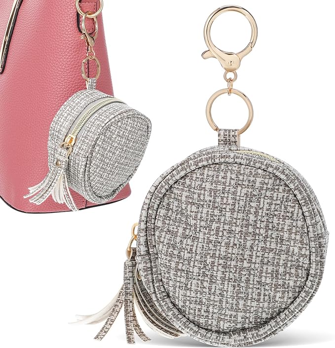 SHERCHPRY Holder Pouch with Clip Baby Case Round Zippered Pouch for Travel Outdoor Activities (Grey Plaid)