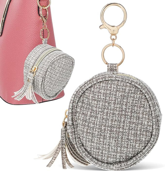 SHERCHPRY Holder Pouch with Clip Baby Case Round Zippered Pouch for Travel Outdoor Activities (Grey Plaid)
