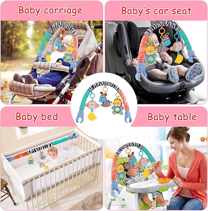 Car Seat Toys for Babies 0-6 Months,Baby Stroller Activity Arch Toys for Infant 0-6 Months Hanging Rattle Musical Bassinet Travel Crib Carseat Toy,Clip on Bouncer Toys for Babies 0 3 6 9 Months Gift