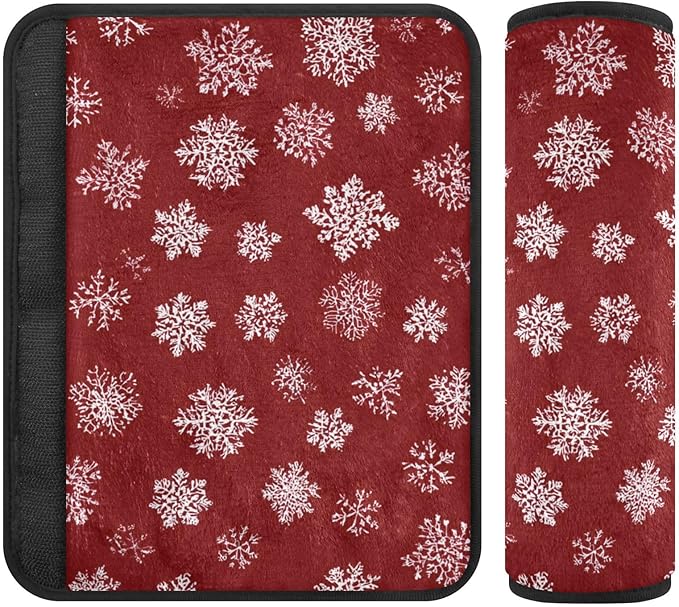 2 Pack Seatbelt Covers Seat Belt Cover Pad for Adults Boys Girls Car Seat Strap Covers Pads Cushion Universal Shoulder Strap Pad Protector for Backpack Camera Bag 6.5 Inch Red Winter Snowflakes
