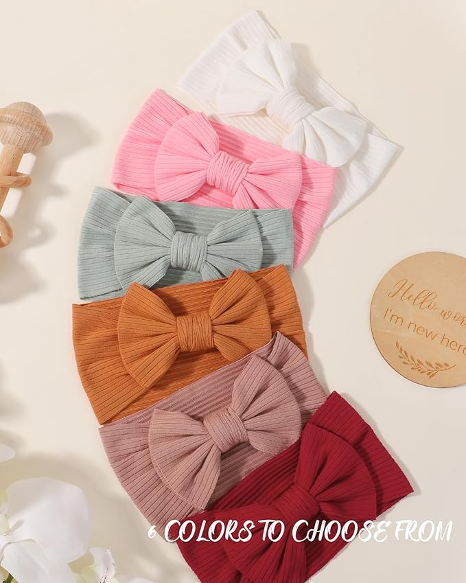 jollybows Baby Headbands, 6pcs Baby Girl Bows Headbands Soft Stretchy Hair Bow Hairbands Hair Accessories for Newborn Infant Toddler Girls Kids
