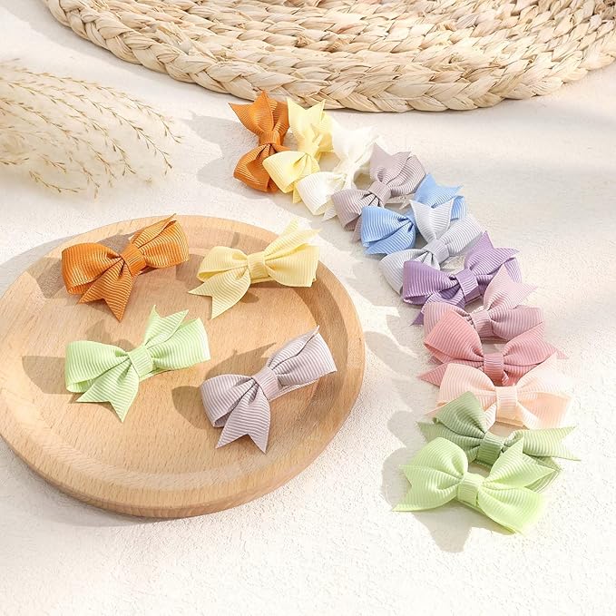 24PCS 2inch Hair Clips, Oaoleer Girls' Fully Lined Tiny Bows Alligator Clips for Infants Toddlers (12 Colors, Style D)