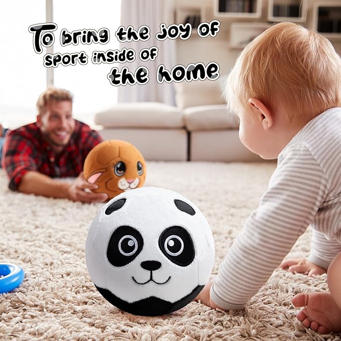 VangeBow Silent Indoor Soccer Balls for Toddlers 1-3, Inflatable Soft Plush Baby Toddler Soccer Ball Toys Gifts for 1 2 3 4 5 Year Old Boy Girl First Birthday Gift (Panda, Pump Include)