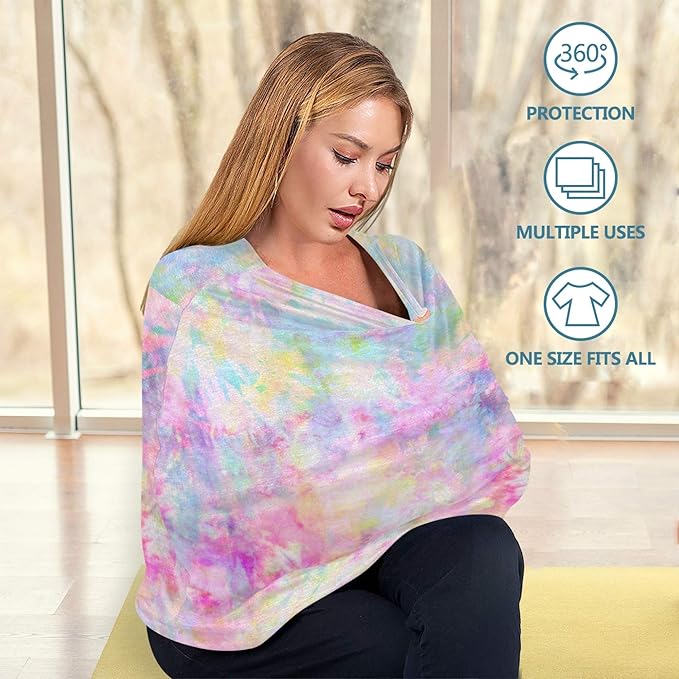 Pastel Pink Tie Dye Floral Print Stretchy Baby Car Seat Cover Infant Canopy Nursing Covers Breastfeeding Cover Breathable Windproof Winter Scarf for Boys Girls