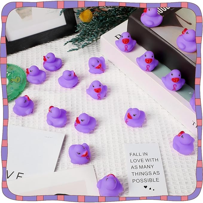 Lunmon 200 Pcs Purple Rubber Ducks Alzheimers Awareness Ribbon Bath Duck Float Mini Bath Toys Bulk Pancreatic Cancer Domestic Violence Awareness Products for Charity Event Supplies