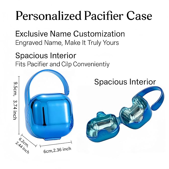 Personalized Bling Pacifier Box and Pacifier Set Unique Gift to New Bron Baby Baby Shower Gift (Metallic Blue)