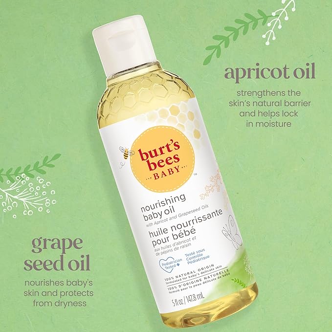 Burt's Bees Baby Nourishing Baby Oil, Formulated for Delicate Skin, Pediatrician Tested, 100% Natural Origin Baby Skin Care, 5 Oz (Pack of 3)