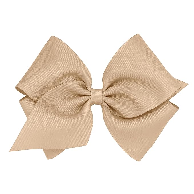 Wee Ones Girls' Classic Grosgrain Hair Bows with Plain Wrap Center, No-Slip Hair Clip, Handmade, Oatmeal, Mini King
