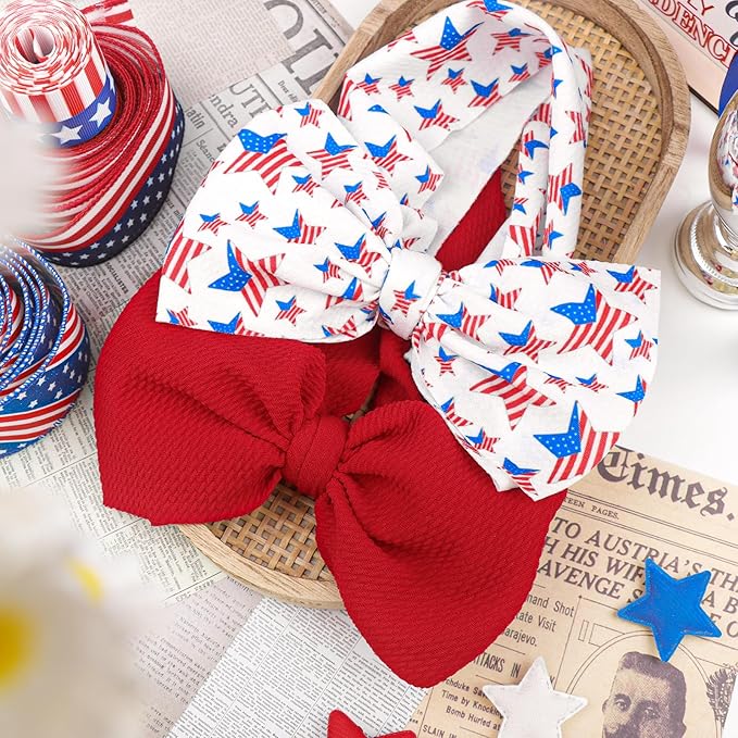 4th July 7” Large Baby Bows for Baby Girls Hairband Hair Accessories 2pcs/Pack