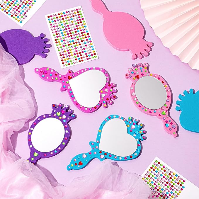 Geetery 20 Pcs Unbreakable Kids Mirror DIY Decorate Your Own Princess Mirror Mermaid Princess Foam Small Crafts for Princess Party Decorations(Multicolor)