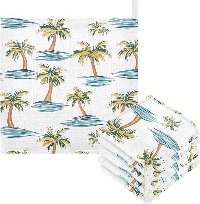 vvfelixl Baby Muslin Washcloths Beach Palm Trees Baby Burp Cloths Cotton Babys Face Towel for Newborn Infants Boys Girls Soft and Absorbent 11.8 X 11.8 in, 3 Pack