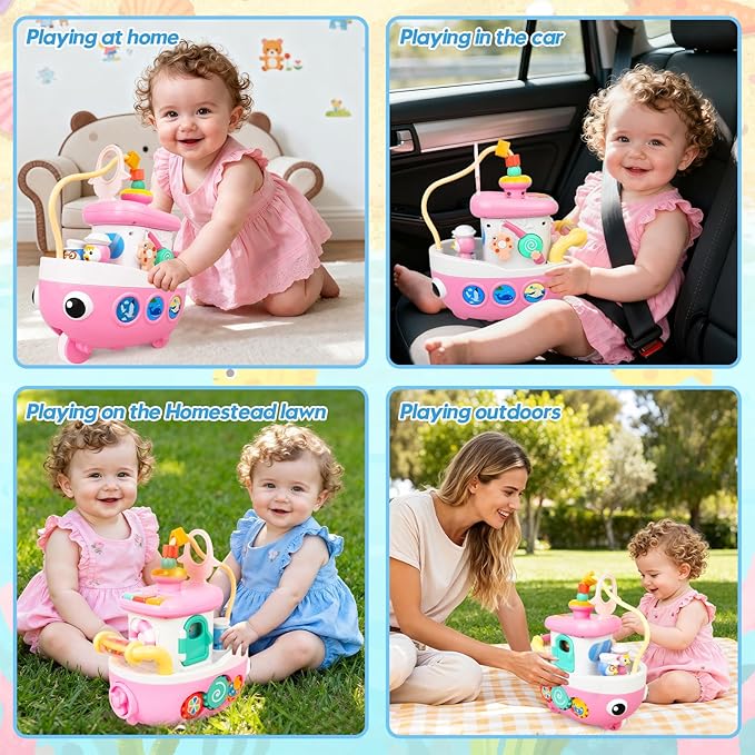 Love&Mini Toys for 1+ Year Old Girls - 9-in-1 Baby Boat Musical Toys Music and Sound, First Christmas 1st Birthday Gifts for 1+ Year Old Girls Gifts
