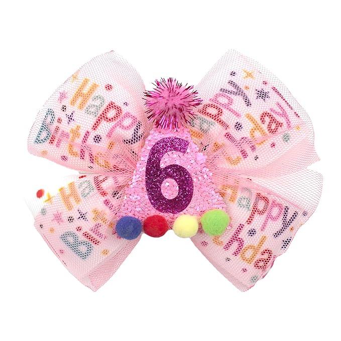 Sprinkle Confetti Hair Bow - First Birthday Pink Party Decoration for Baby Girls, Ice Cream Theme Birthday (6th Girls Hair Bow)