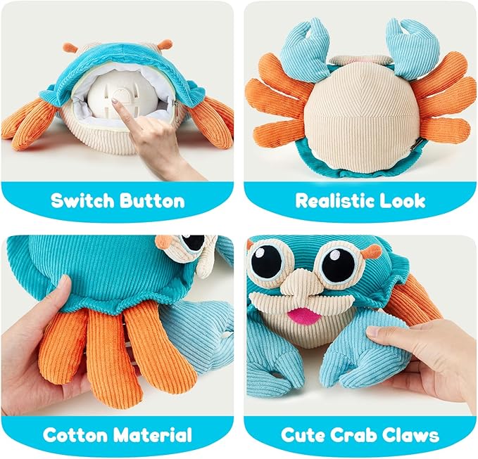 Golray Baby Crawling Toys 12-18 Months, Musical Dancing Walking Moving Crab with Pure Cotton & 50 Songs, Tummy Time Baby Sensory Toys, Toddlers Girls Boys Birthday Gifts for Infants 1-3 Years Old