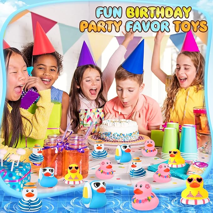 Honoson 48 Pcs Summer Beach Rubber Duckies Bulk Mini Rubber Duck Bath Toys Float Bathtub Ducky Cute Squeaky Ducky for Classroom Carnival Summer Birthday Baby Shower Party Favor (4 Colors)