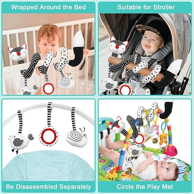 XIXILAND Car Seat Toys for Babies 0-6 Months & Black and White Baby Toys, Baby Toys 0-3 Months Developmental Infant Toys, High Contrast Baby Toys for Crib Mobile, Baby Toys Gift for 0 3 6 9 12 Months