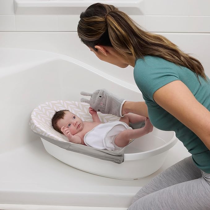 Ingenuity Sylvi Full Comfort 3-in-1 Grow with Me Baby Tub, Newborn to Toddler Baby Bath Tub, Supportive Sling, Includes Sylvie Wash Mit & Book, Easy Release Drain Plug, 0M+