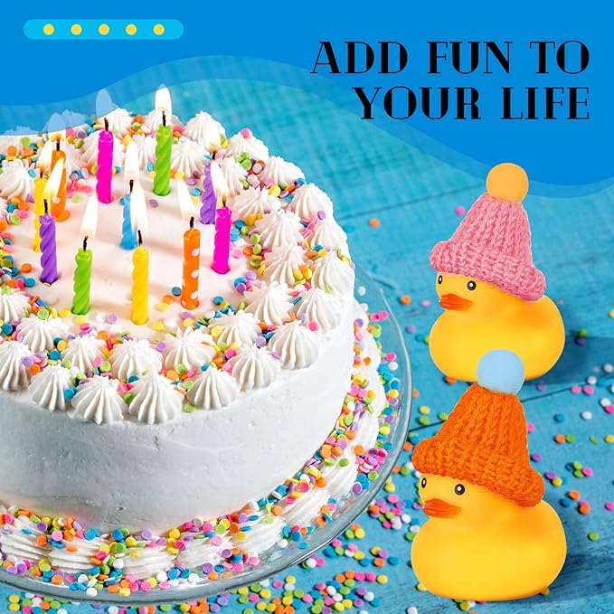 Chivao 12 Pcs Rubber Ducks with 12 Sunglasses/ Hats/ Headwear Small Mini Carnival Cruise Birthday Rubber Duckies Bathtub Toys in Bulk(Duck with Hats,Yellow)