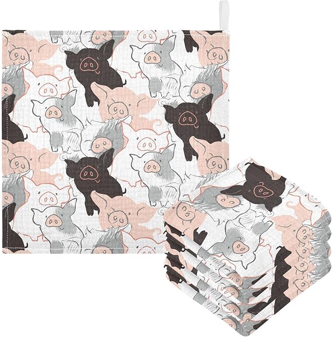 Baby Washcloths Cotton Ink Pigs Baby Muslin Washcloths Piglets Soft Baby Face Towel for Newborn Infants Baby Wipes, 11.8 X 11.8 Inch, 5 Pack