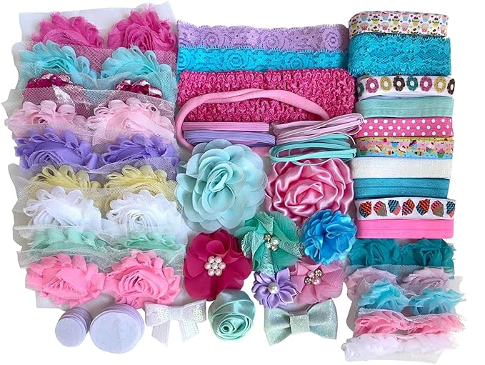 Donuts and Cupcakes Headband Kit - Over 30 Headbands, Baby Shower Headband Station, DIY Kit Includes Flowers, Elastic, Embellishments