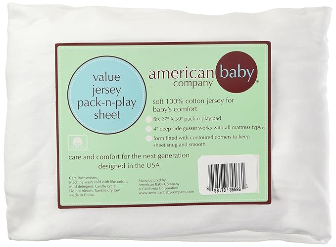 American Baby Company 100% Natural Cotton Fitted Pack and Play Sheet 39" x 27" - Soft & Breathable Pack N Play Sheet for Playpen, Playard & Mini Crib Mattress, Snow White, for Boys & Girls