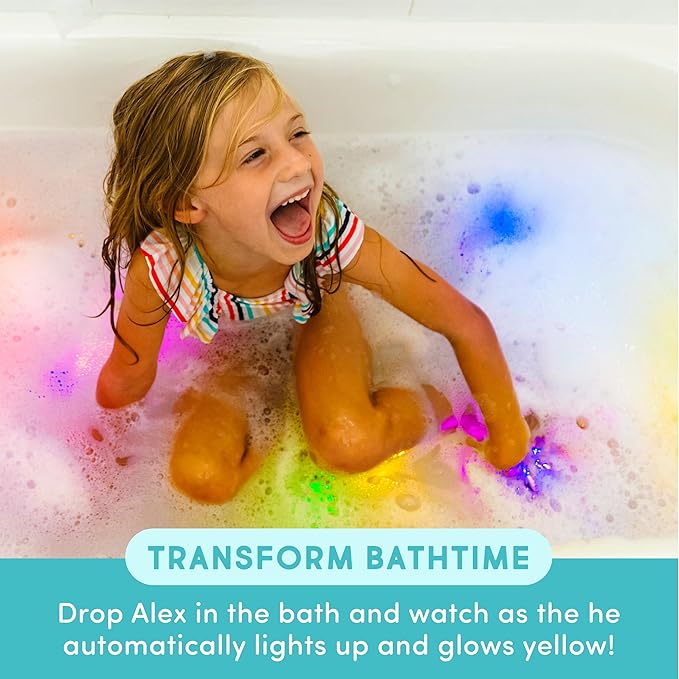 Glo Pals Water-Activated Bath Toy with 6 Reusable Light-Up Cubes for Sensory Play (Alex)