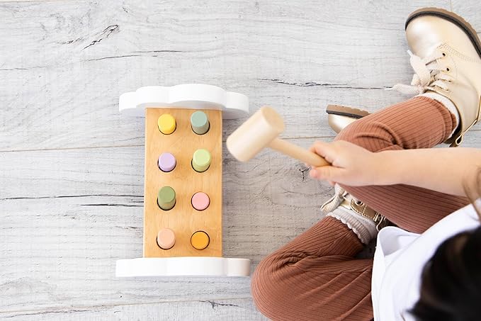Pearhead Montessori Hammer Bench, Must Have Baby, Toddler Stocking Stuffers, Pounding and Hammering Wooden Toy, Early Developmental Interactive Toddler Toys for Ages 1+ Years