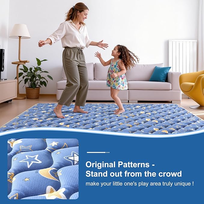 Odorless Premium Foam Baby Play Mat 50" x 50", Soft Microfiber Fabric Crawling Mat for Floor- Comfortable and Hypoallergenic, Non-Slip Cushioned Floor Playpen mat for Infants,Babies,Toddlers
