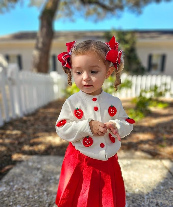 Wee Ones Girls' Classic Grosgrain Moonstitch Edge Hair Bow, No-Slip Hair Clip, Handmade, Red with White, Small