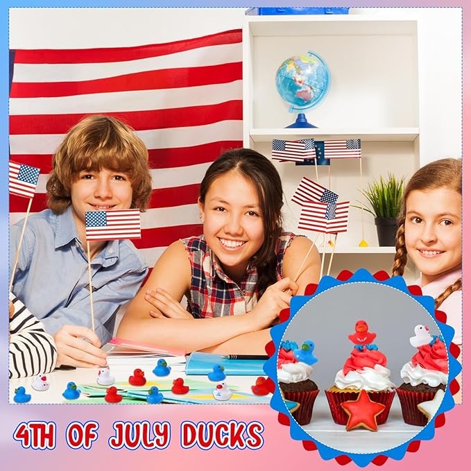 Junkin 400 Pcs Patriotic Rubber Ducky Bulk 1.57 Inch 4th of July Float Rubber Ducks Independence Day Small Duckies Bulk for Memorial Day Party