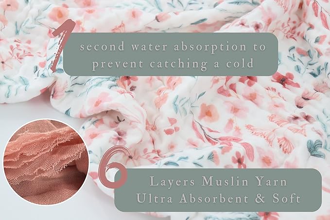 2 Pack Hooded Baby Towel Set Ultra Soft Absorbent Muslin Cotton Bath Towels 35x35 Inches for Newborns, Infants, Toddlers & Kids Ideal Baby Gift Registry Essential (Pink, 35" x 35" (90x90 cm))