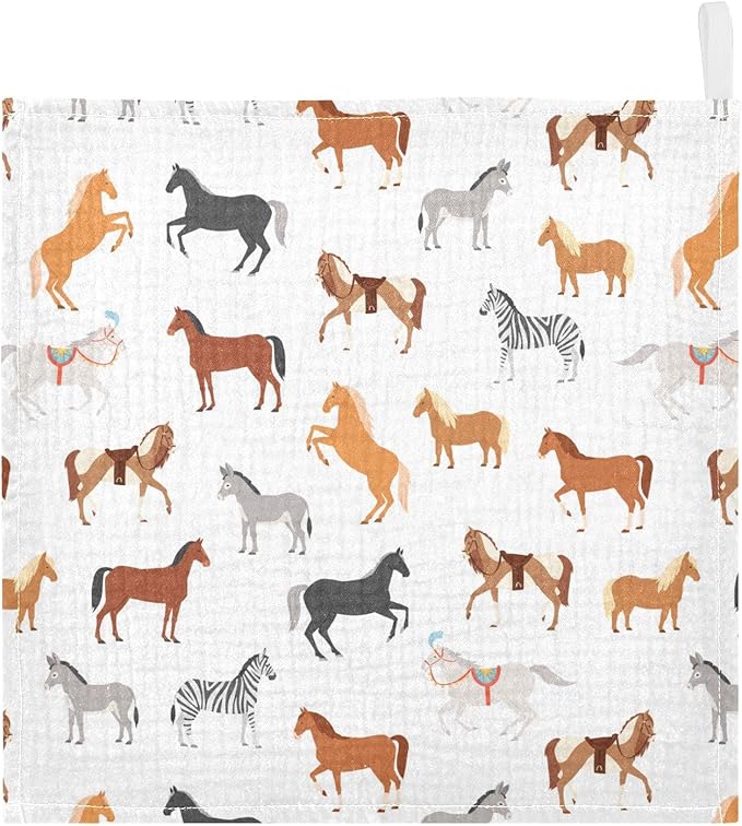 Vvfelixl Baby Washcloths Cotton Animal Print Muslin Washcloths Soft Baby Face Towel for Newborn Infants, 11.8 X 11.8 Inch, 5 Pack