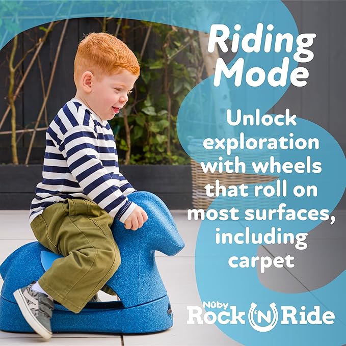 Nuby Rock 'N Ride Rocking Horse for Kids - Ride, Rock & Scoot Toy for Indoor & Outdoor Play - Balance & Coordination Development Toy - Ages 12+ Months - Blue Horse