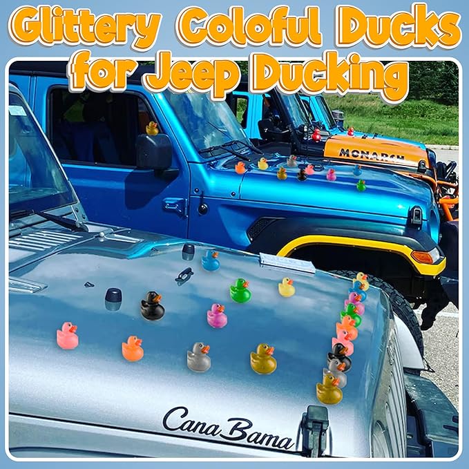 Bedwina Glitter Rubber Ducks in Bulk, Jeep Ducks for Ducking and Cruise Gifts, Kids Bath Toys, Mini Floating Rubber Duckies - Party Favors, Bulk Toys for Kids, Pool, Birthday, Decor - 100 Count