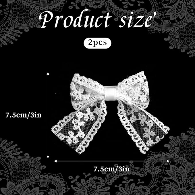 2 Pcs 3" Small White Lace Hair Bow Clips with Long Tail Ribbon Bow Alligator Barrettes Pin, Alligator Clips Hair Accessories, Handmade Hair Accessories for Girls Toddler Kids Children Teens, White