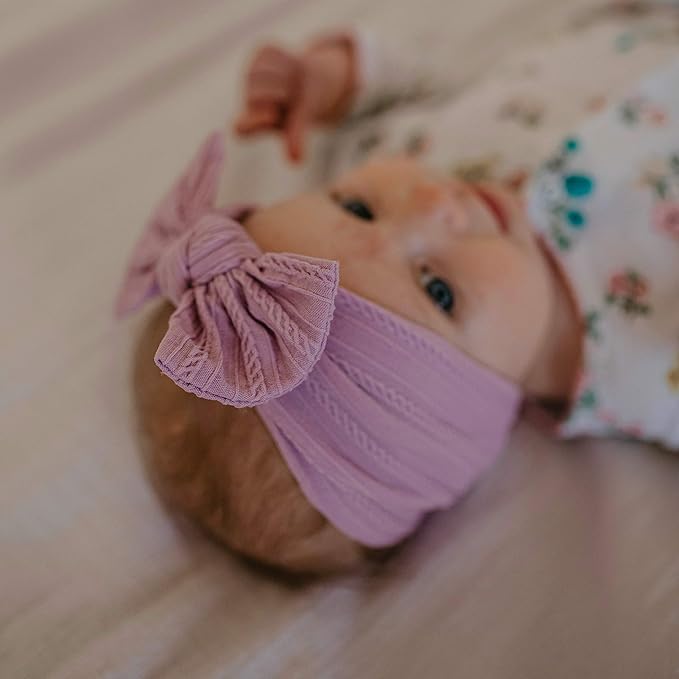 Parker Baby Cable Knit Nylon Headbands 5 Pack | Soft, Stretchy & Comfortable Bows for Girls | Adjustable, Soft to Touch & Knotted Headbands for Baby Girls | Baby Headwraps for Girls | Multiple Colors