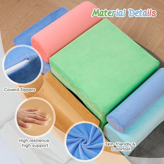 BODIOO Climbing Toys for Toddlers, Foam Climbing Blocks with 8-Piece Modular Set, Washable Cover Supports Color Coordination, Motor Skills, Climb Crawl and Slide